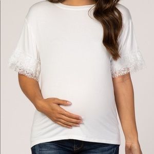 PinkBlush Crewneck white ruffle lace top